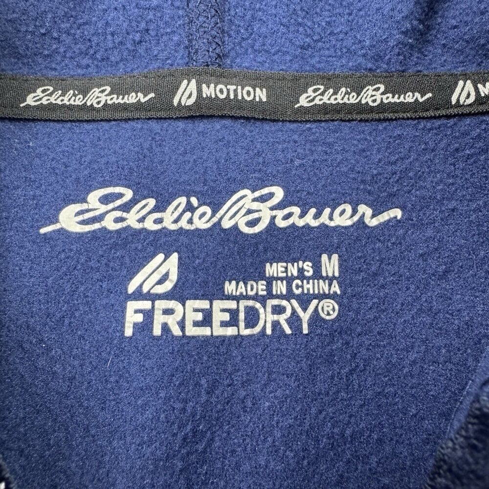 Eddie Bauer Full Zip Hoodie Mens M Navy FreeDry Motion Fleece Jacket - Picture 3 of 9